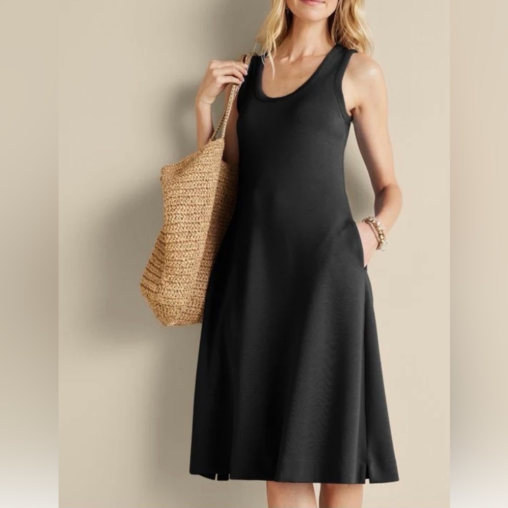 Soft Surroundings Black Ceri Sleeveless Knit Midi  Dress Medium NEW Pockets Soft